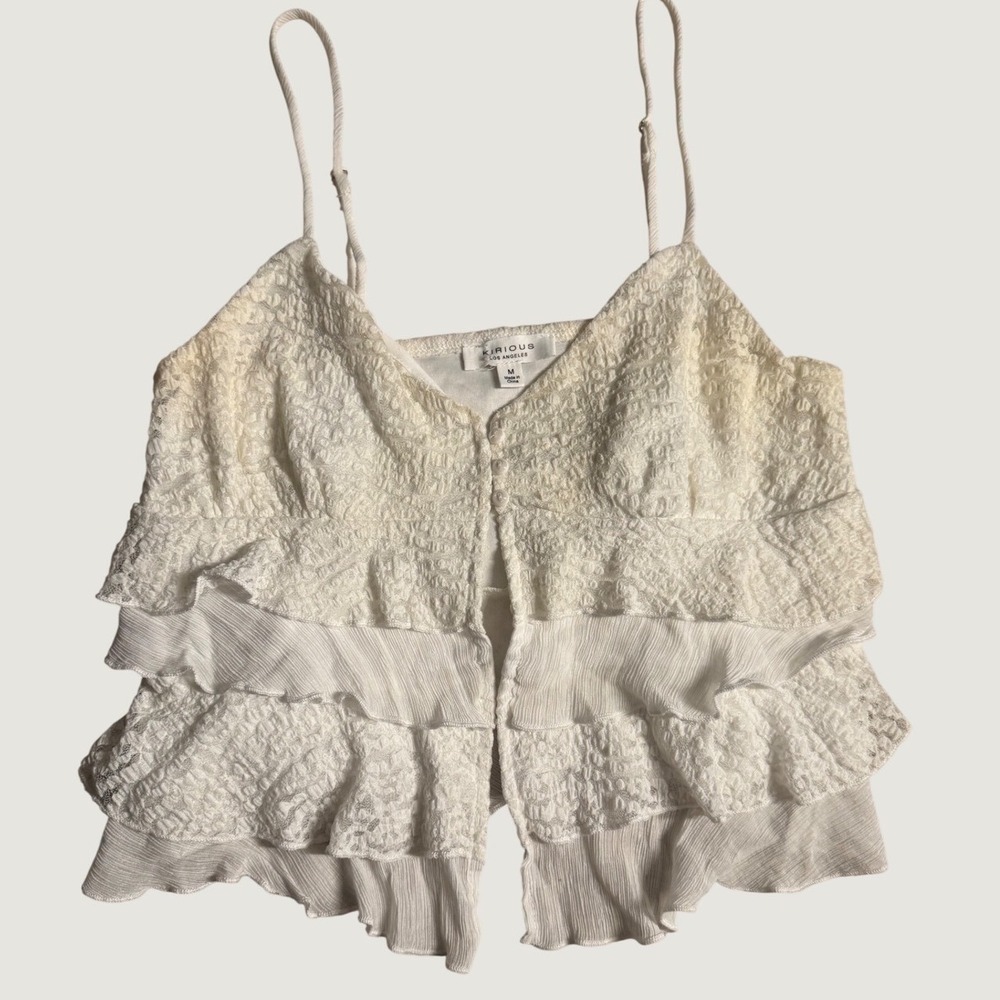Kirious Los Angeles White Tiered Ruffle Lace Camisole Top Adjustable Straps M